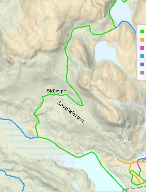 Utklipp fra skisporet.no viser løypetraseen i området Galleribilde