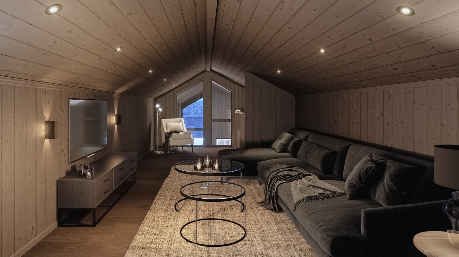 Koselig loftstue med lysinnslipp fra stuen Galleribilde