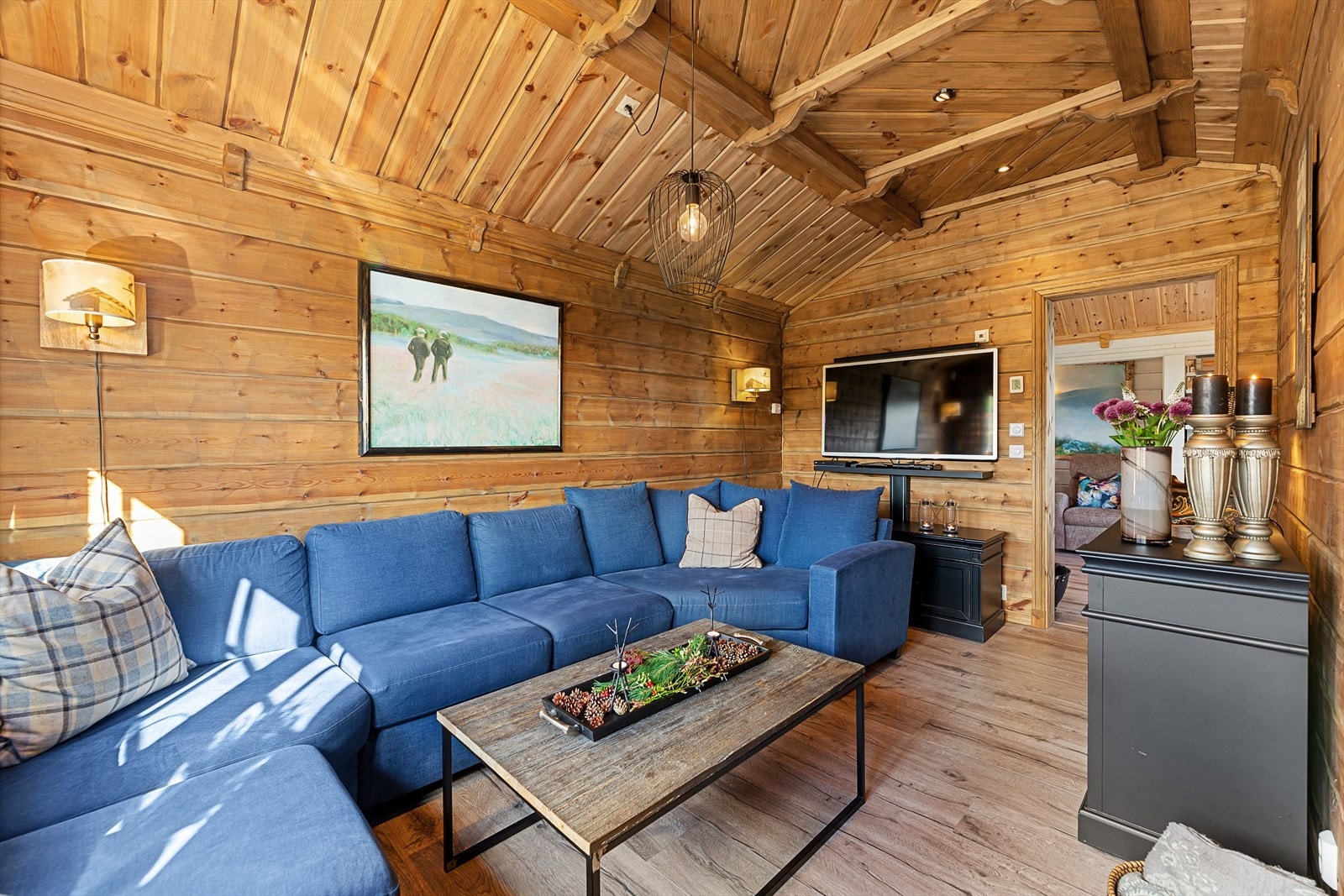 i stuen er det god plass til sofa og tv. Galleribilde