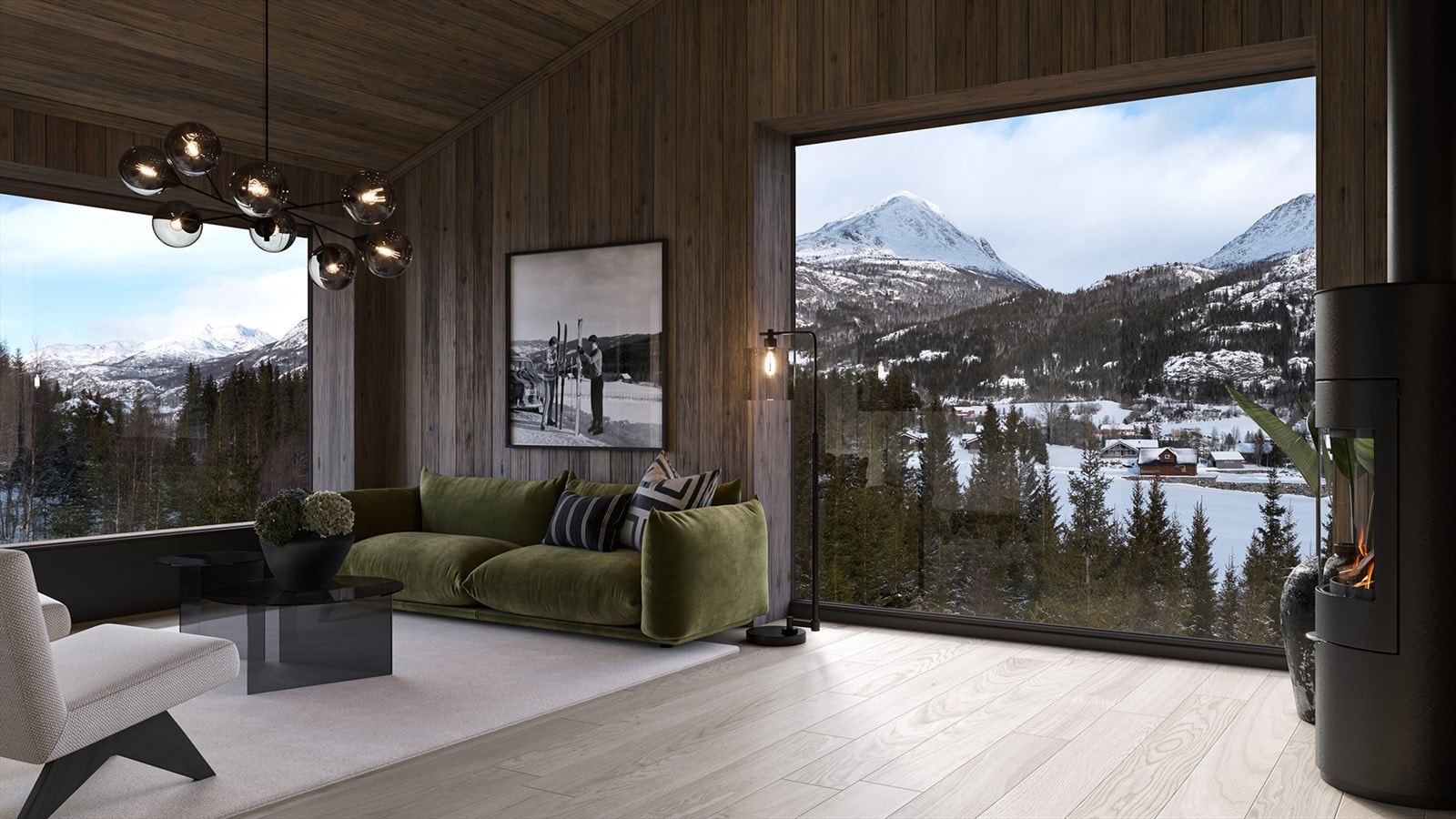 Hytta er under bygging og illustrasjon viser utsikt mot Hemsedals flotte "skyline". Illustrasjon kan avvike noe fra faktiske forhold. Galleribilde