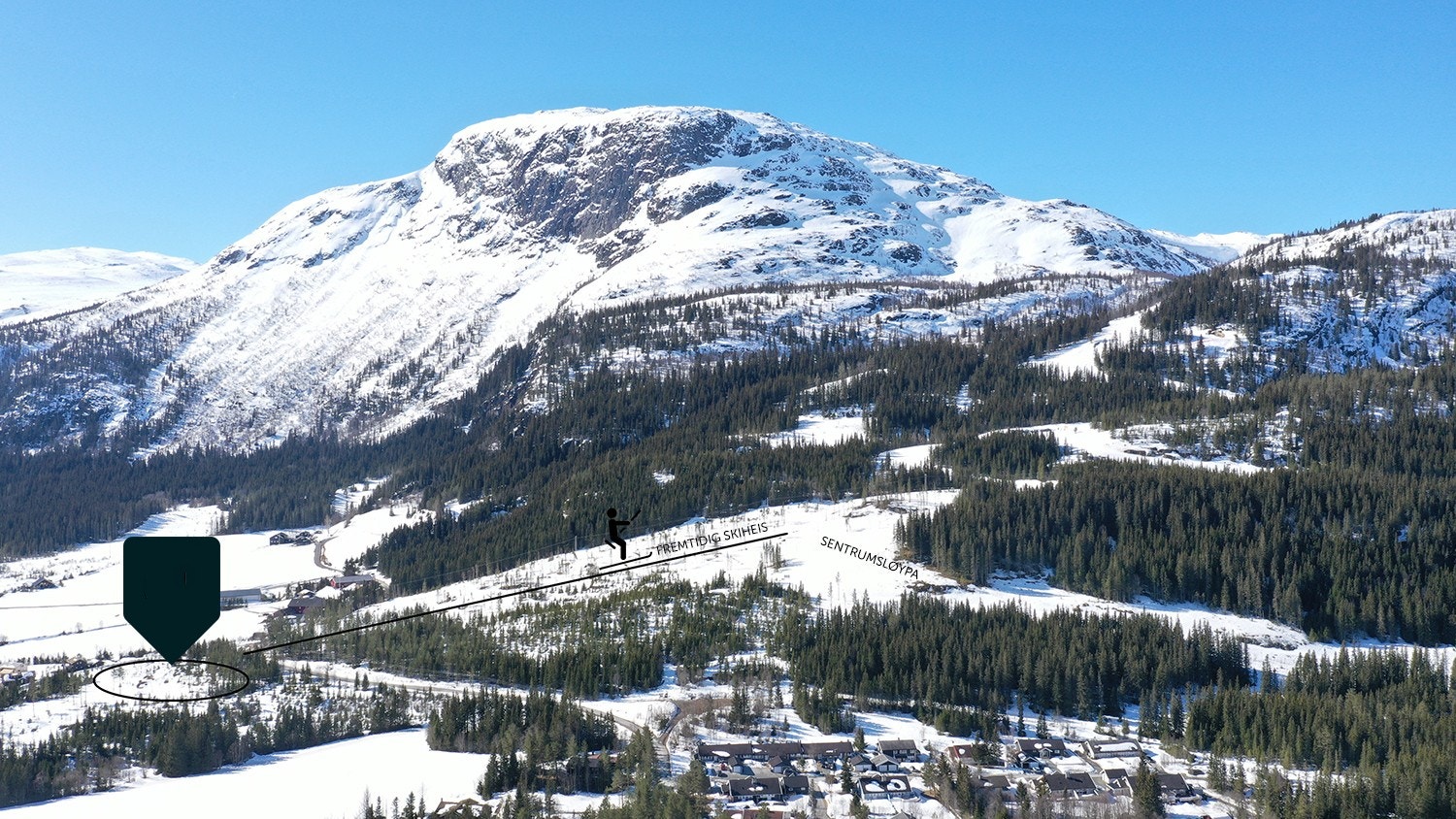 Det planlegges heis fra rett bak hyttene og opp til Sentrumsløypa i Hemsedal Skisenter. Galleribilde
