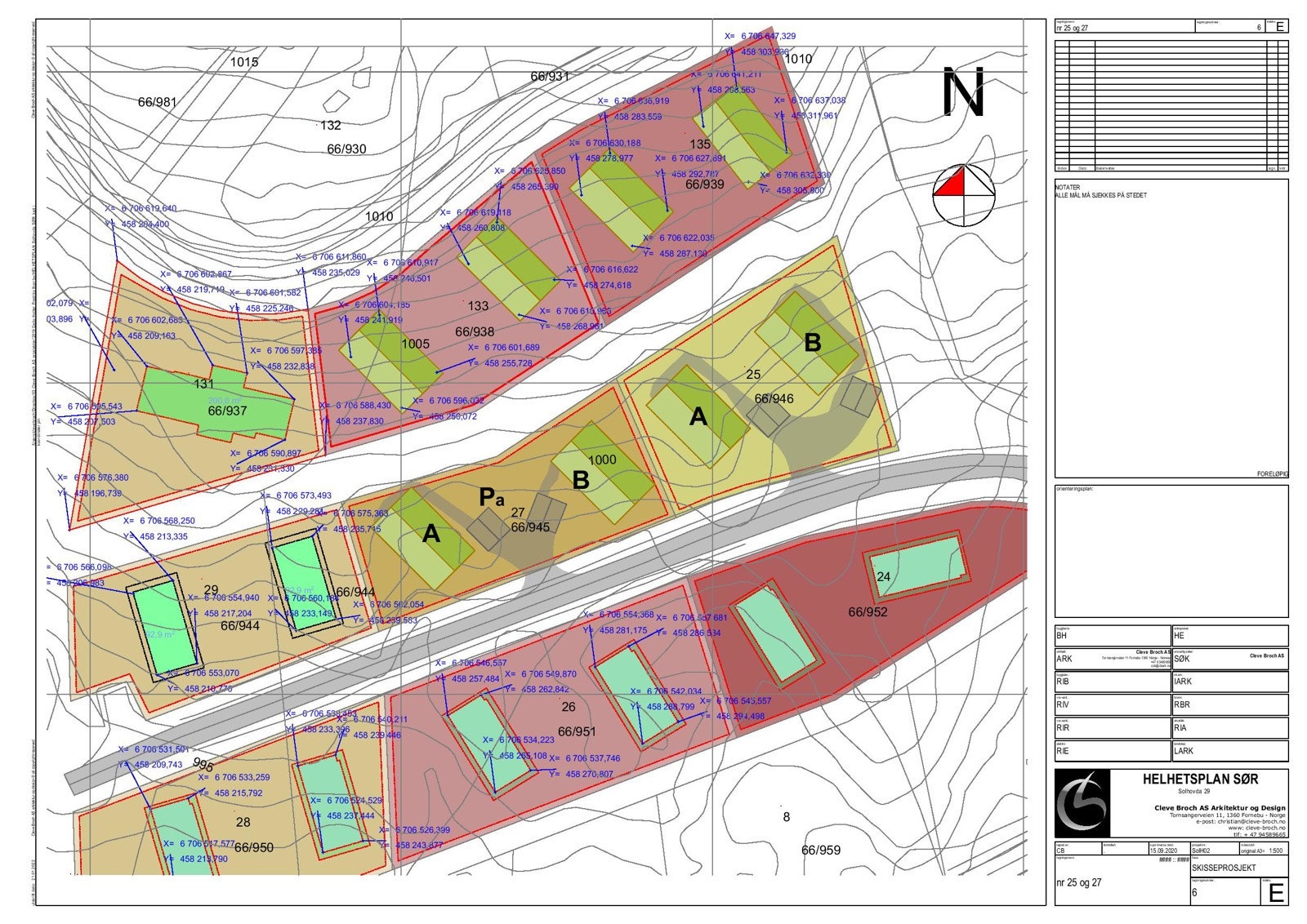 Situasjonsplan - de aktuelle chaletene markert i plan med A og B Galleribilde