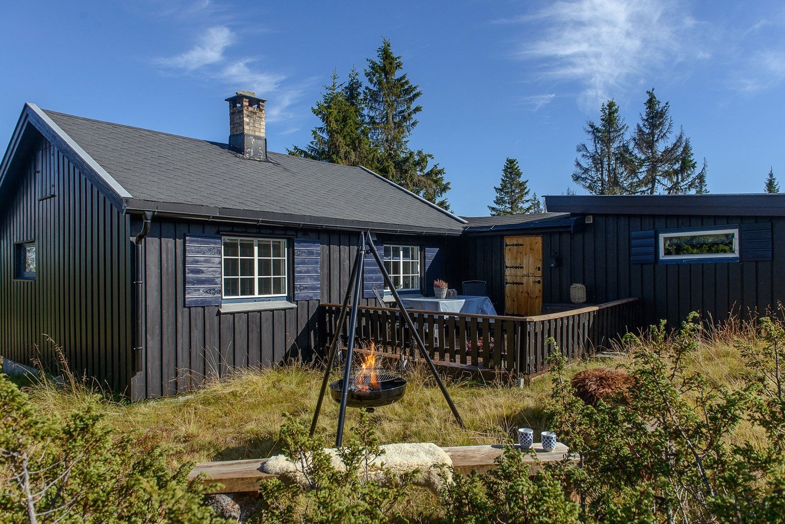 Fin og skjermet uteplass på baksiden av hytta. Galleribilde