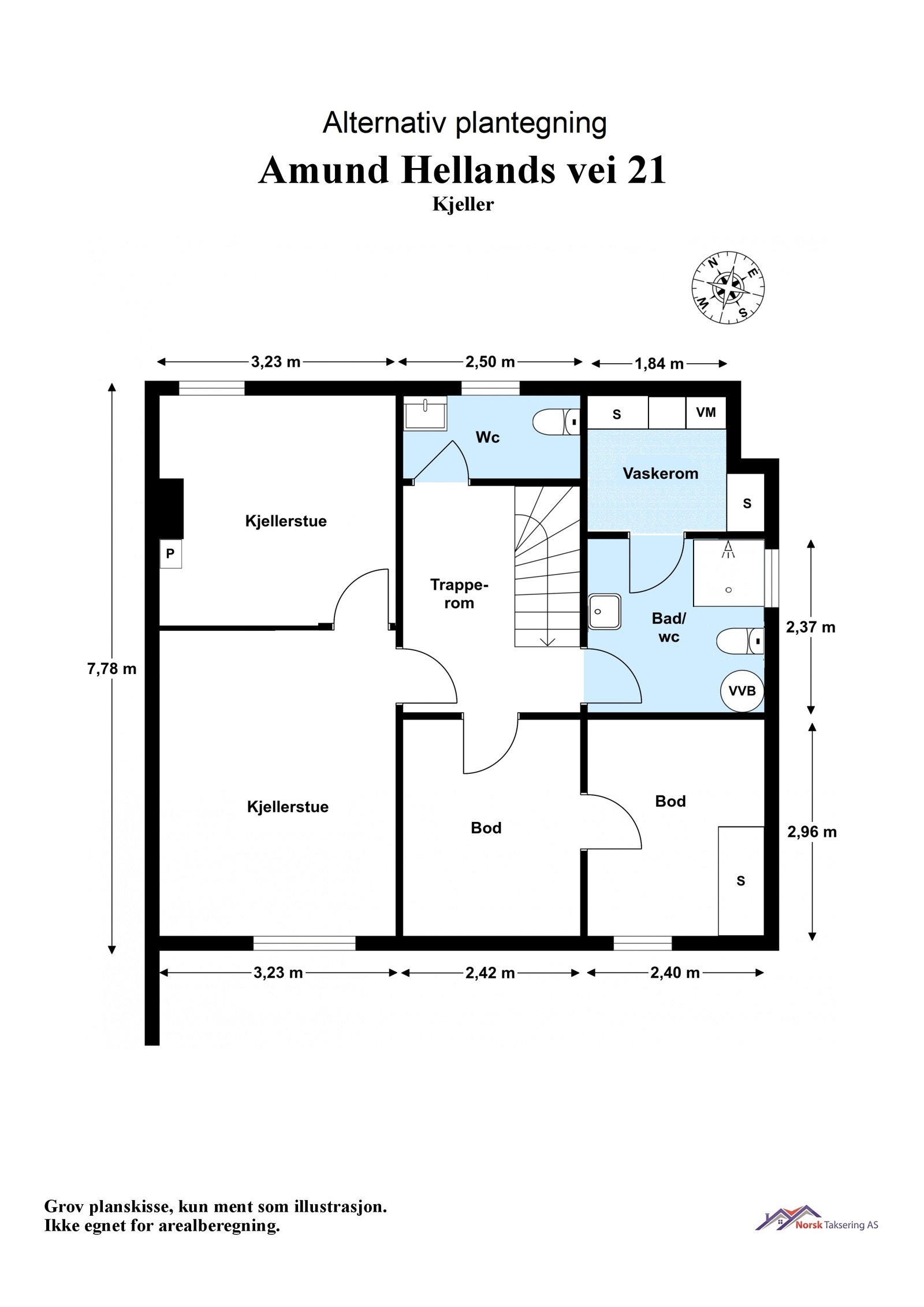 Alternativ plantegning kjeller med bad, vaskerom og ekstra kjellerstue - Kun ment som illustrasjon Galleribilde