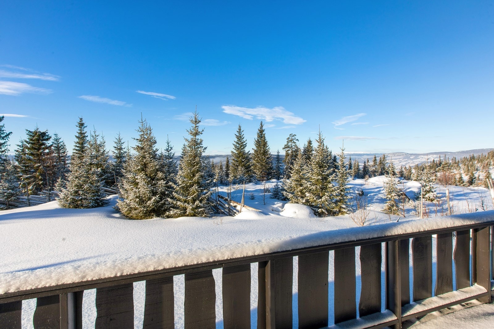 Fra verandaen har du gode solforhold og fin utsikt over området - her ligger alt tilrette for den gode hyttefølelsen! Galleribilde