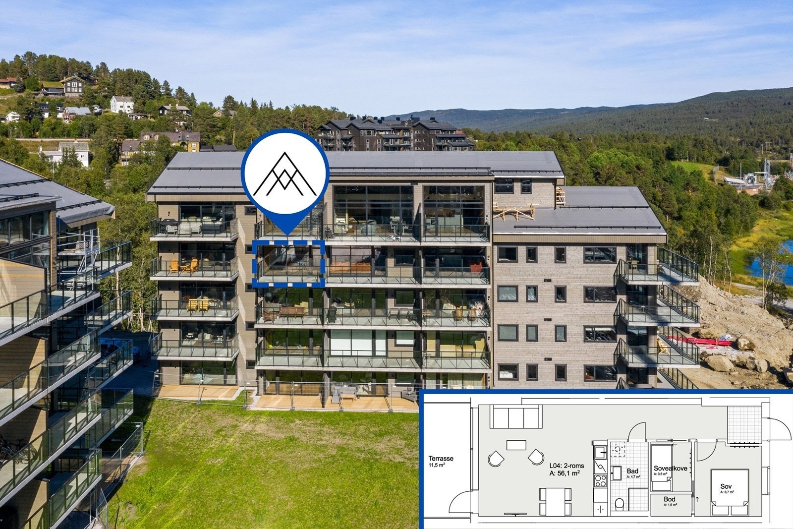 Nyoppført vestvendt leilighet i populære Highland Lodge Fjellandsby Galleribilde