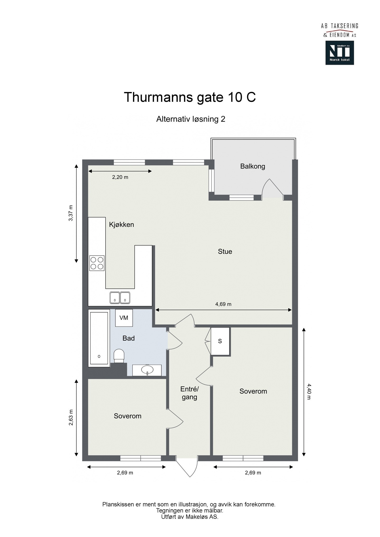 Andre i borettslaget har flyttet kjøkkenet og etablert soverom der kjøkkenet står i dag. Galleribilde
