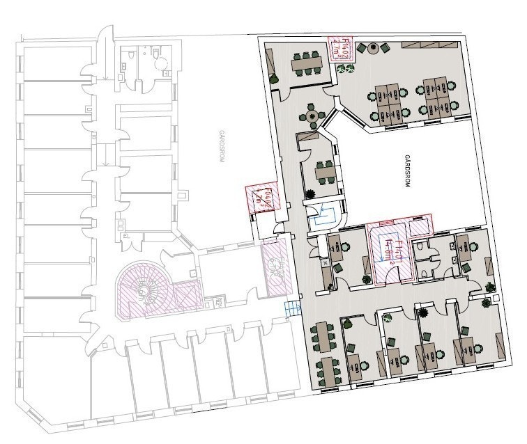 Forslag til møblering for ledig areal i 4. etasje Galleribilde