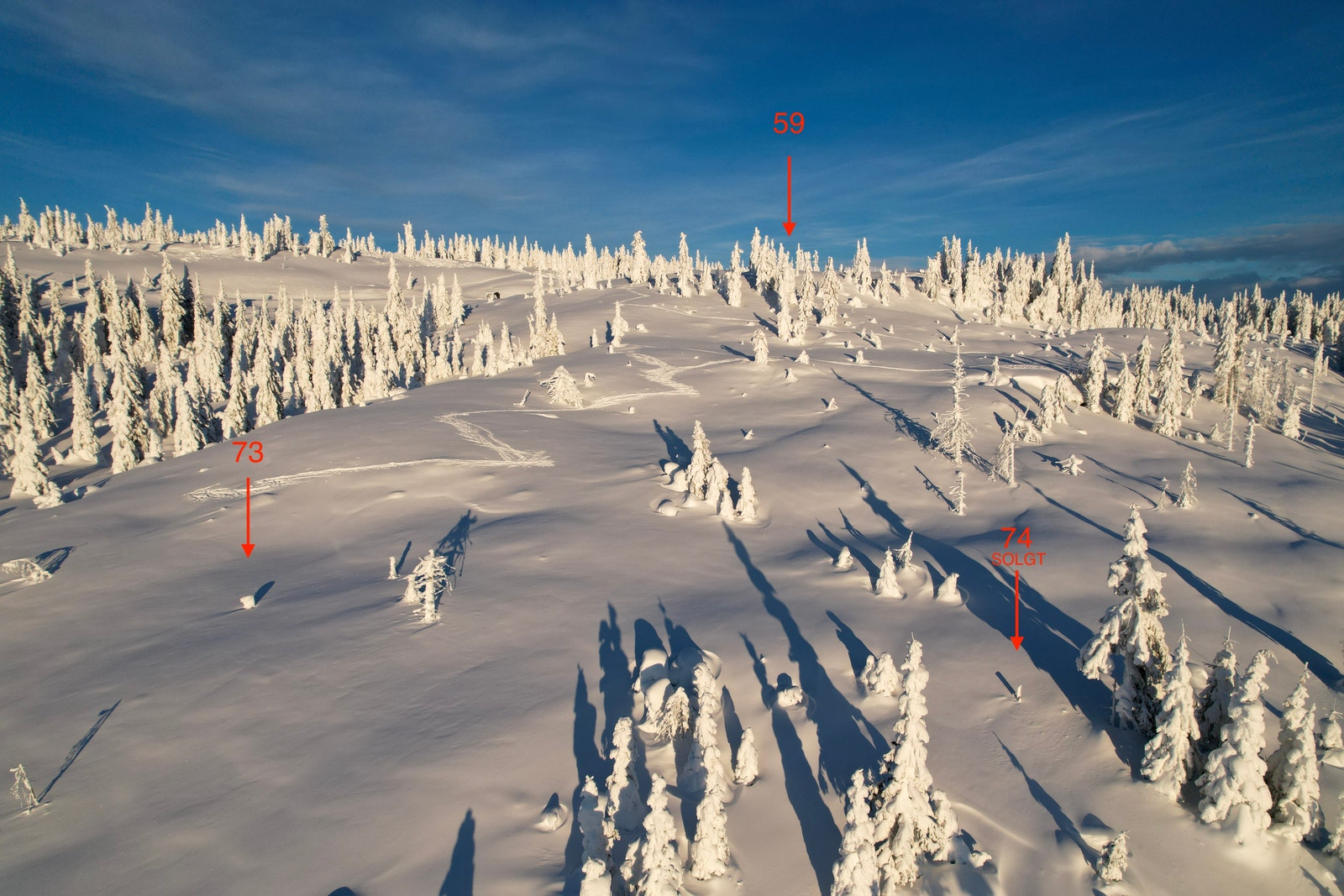 Tomt 59 og 73 er ledige, tomt 74 er solgt. Galleribilde