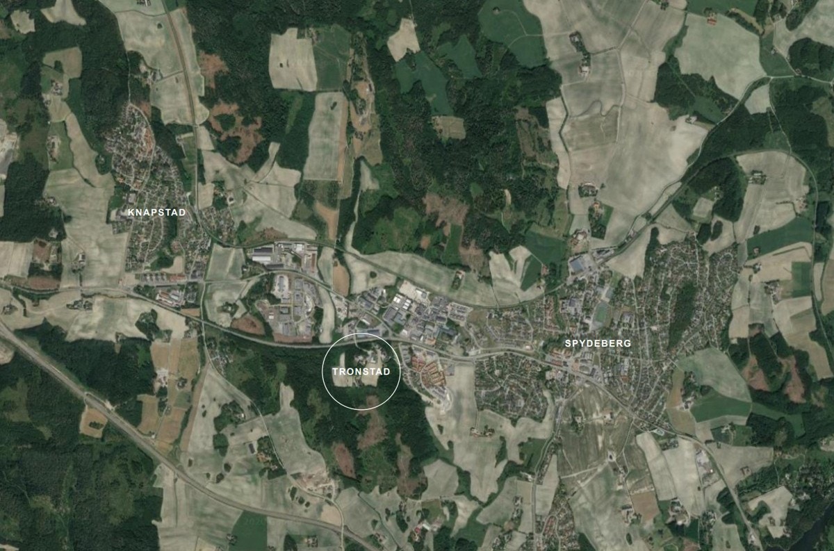 Markering av Tornstad på kart mellom Spydeberg og Knapstad Galleribilde