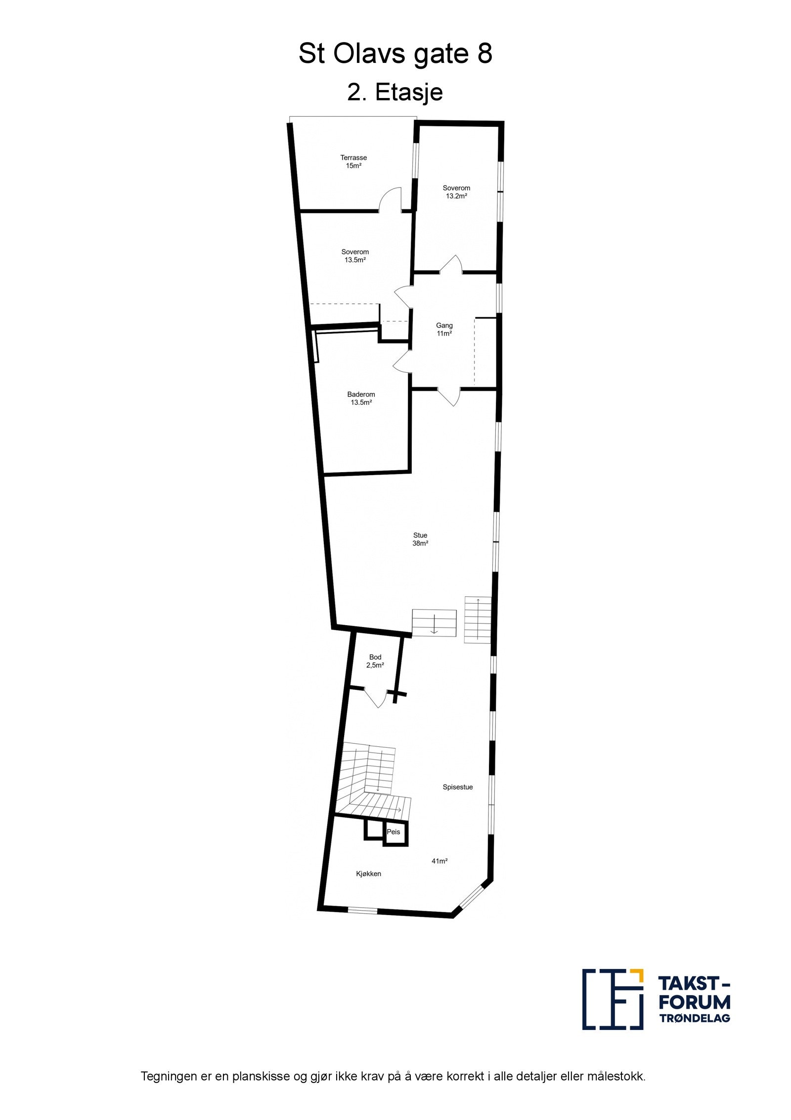 Plantegning med oppmåling fra takstmann, 2. etasje. Galleribilde