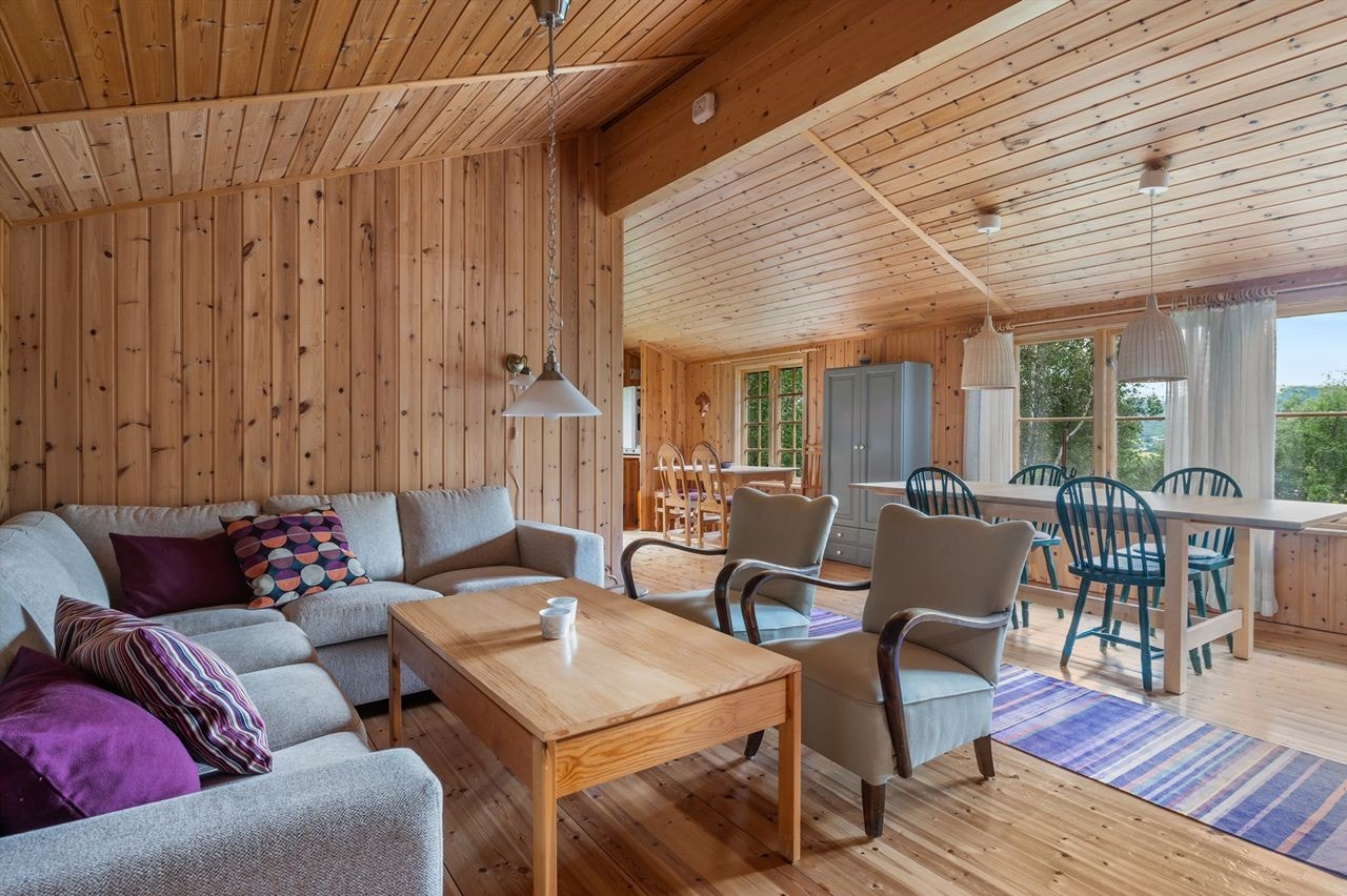 Stuen med fine skråtak. Her er det god plass til romslig sofagruppe. Galleribilde