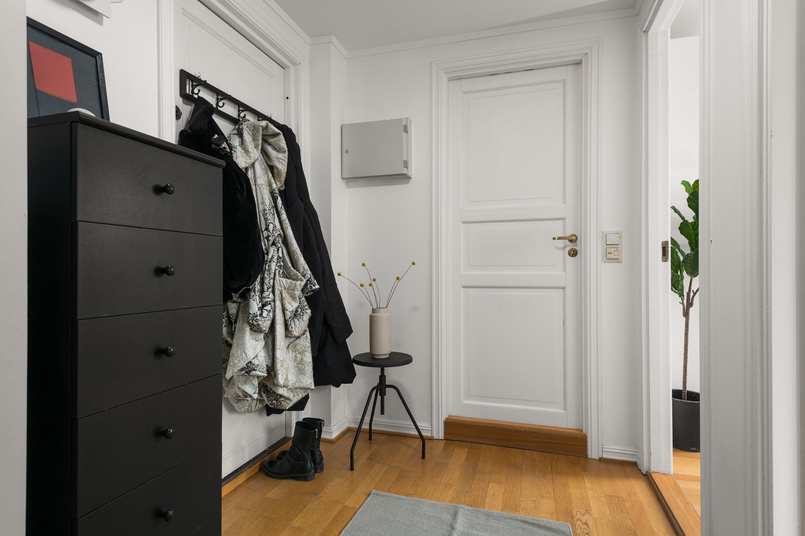 - Sikringsskap med automatsikringer og dørtelefon med åpner samt plass til klær og sko - Galleribilde