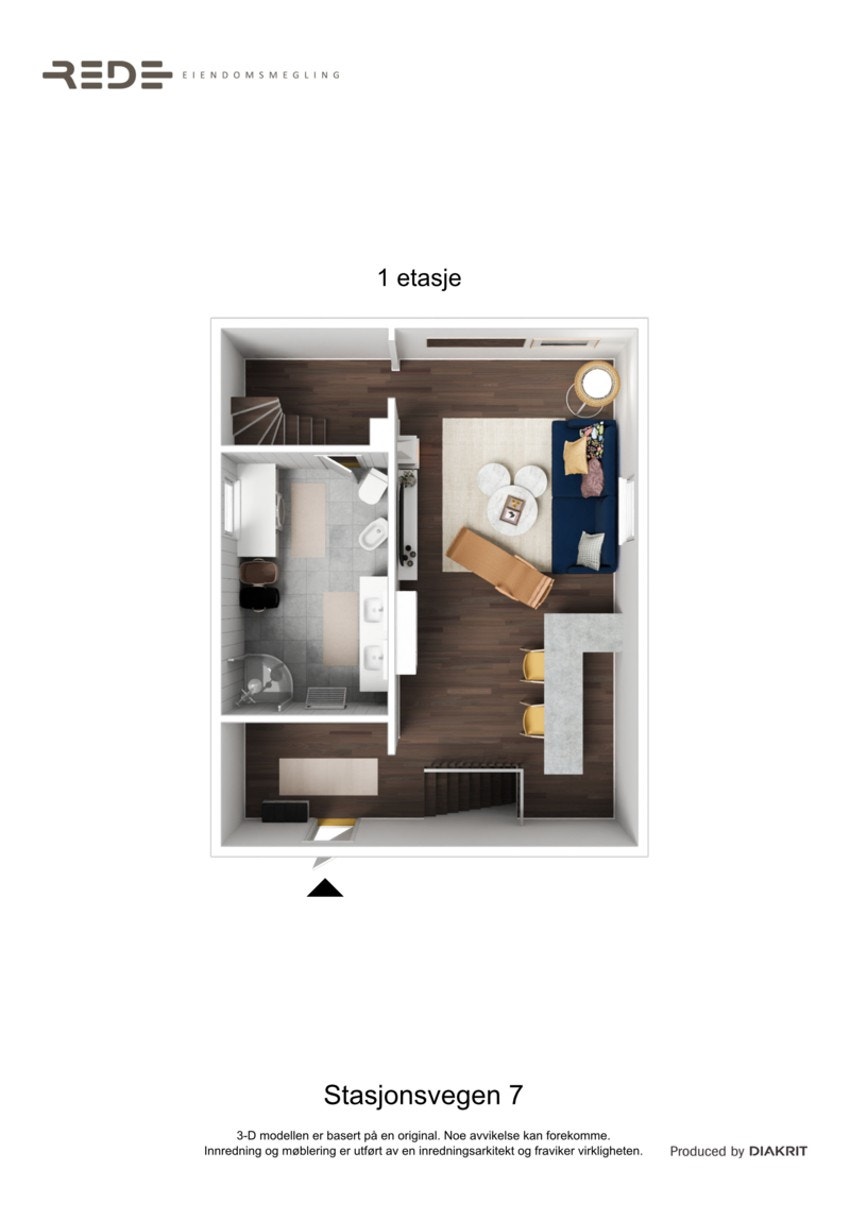 Planløsning med forslag til møblering 1. etg. hoveddel (Bar). Galleribilde