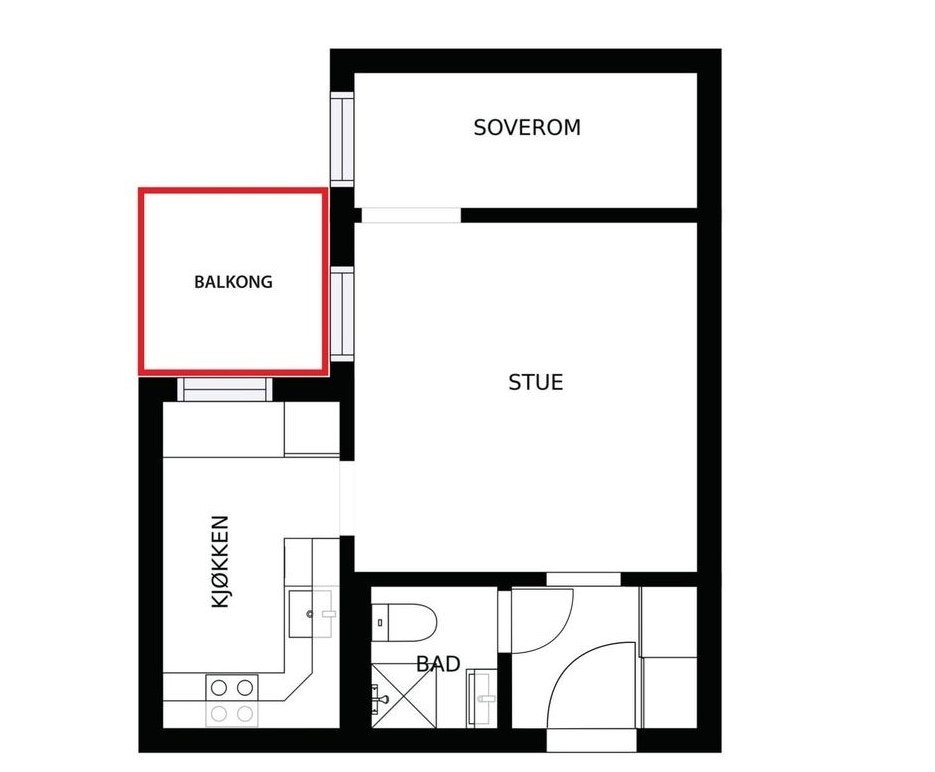 Illustrasjon av hvor balkongen er planlagt. Fra balkongen får du nydelig utsikt mot Ekeberg. Galleribilde