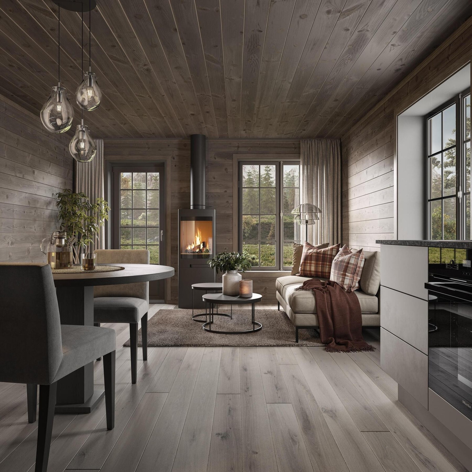 Illustrasjon stue. Peisovn medfølger Galleribilde