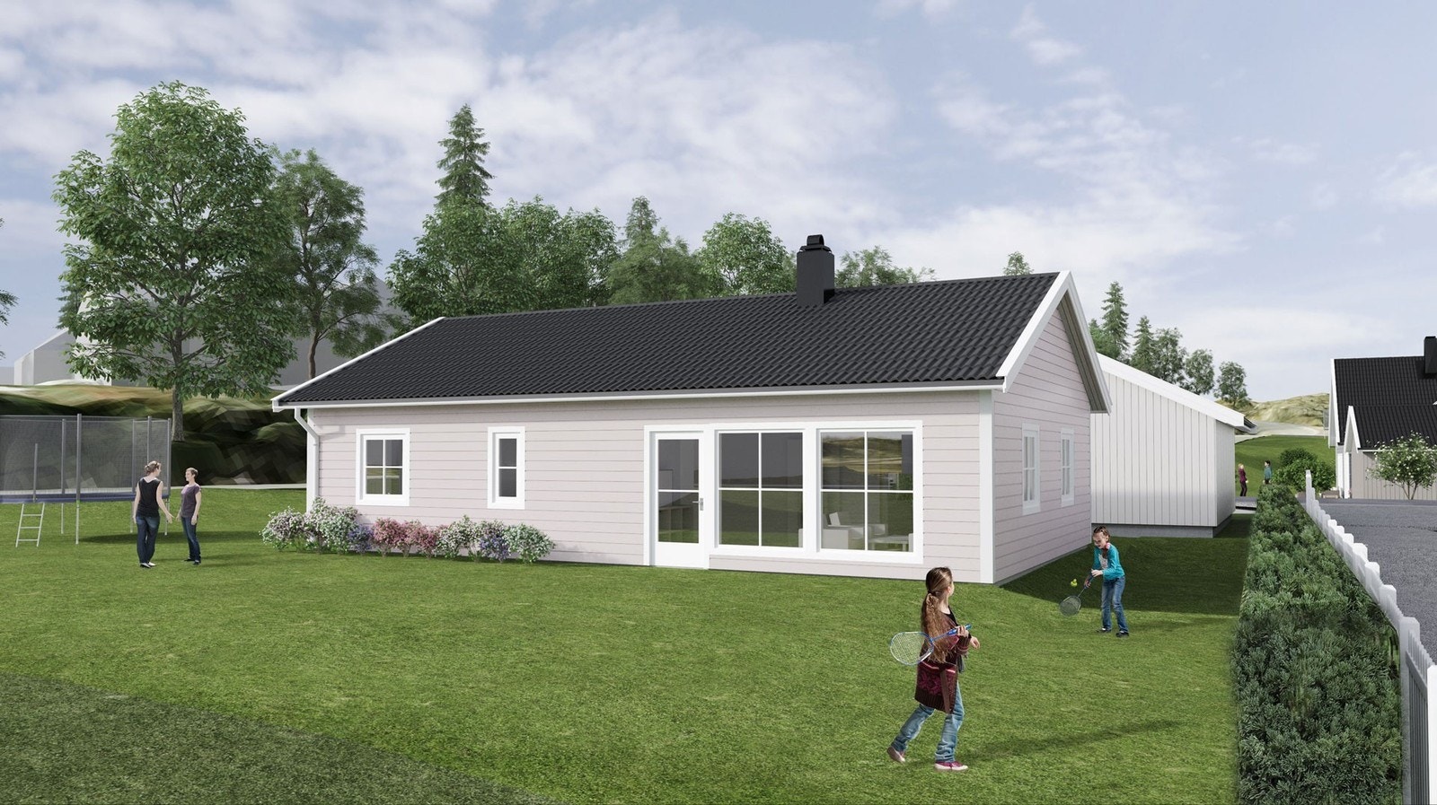 Illustrasjon av boligen plassert på tomten. Avvik kan forekomme. Galleribilde