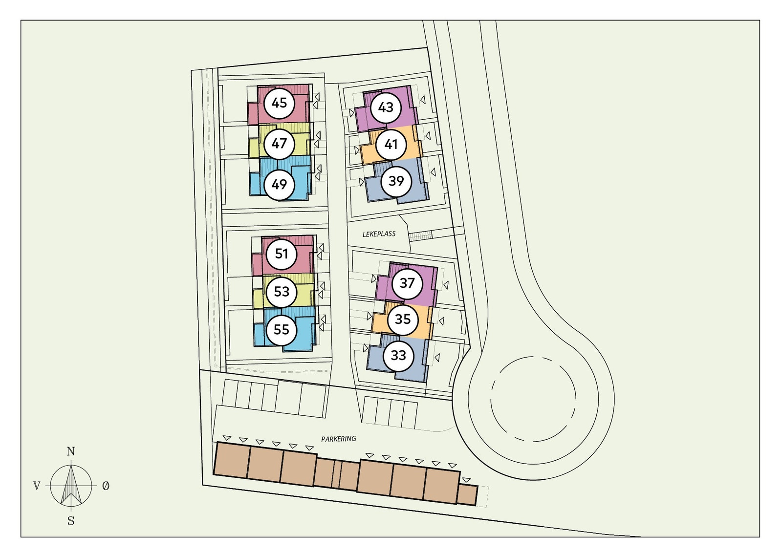 Situasjonskart over de 12 rekkehusene Galleribilde