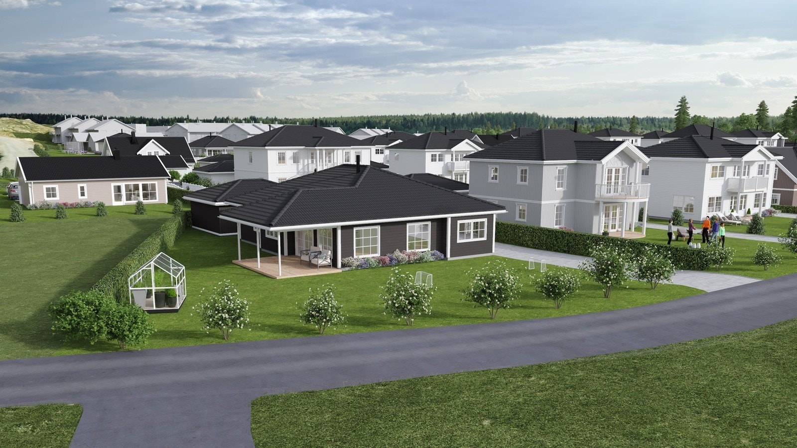 Illustrasjon av boligen plassert på tomten. Avvik kan forekomme. Galleribilde