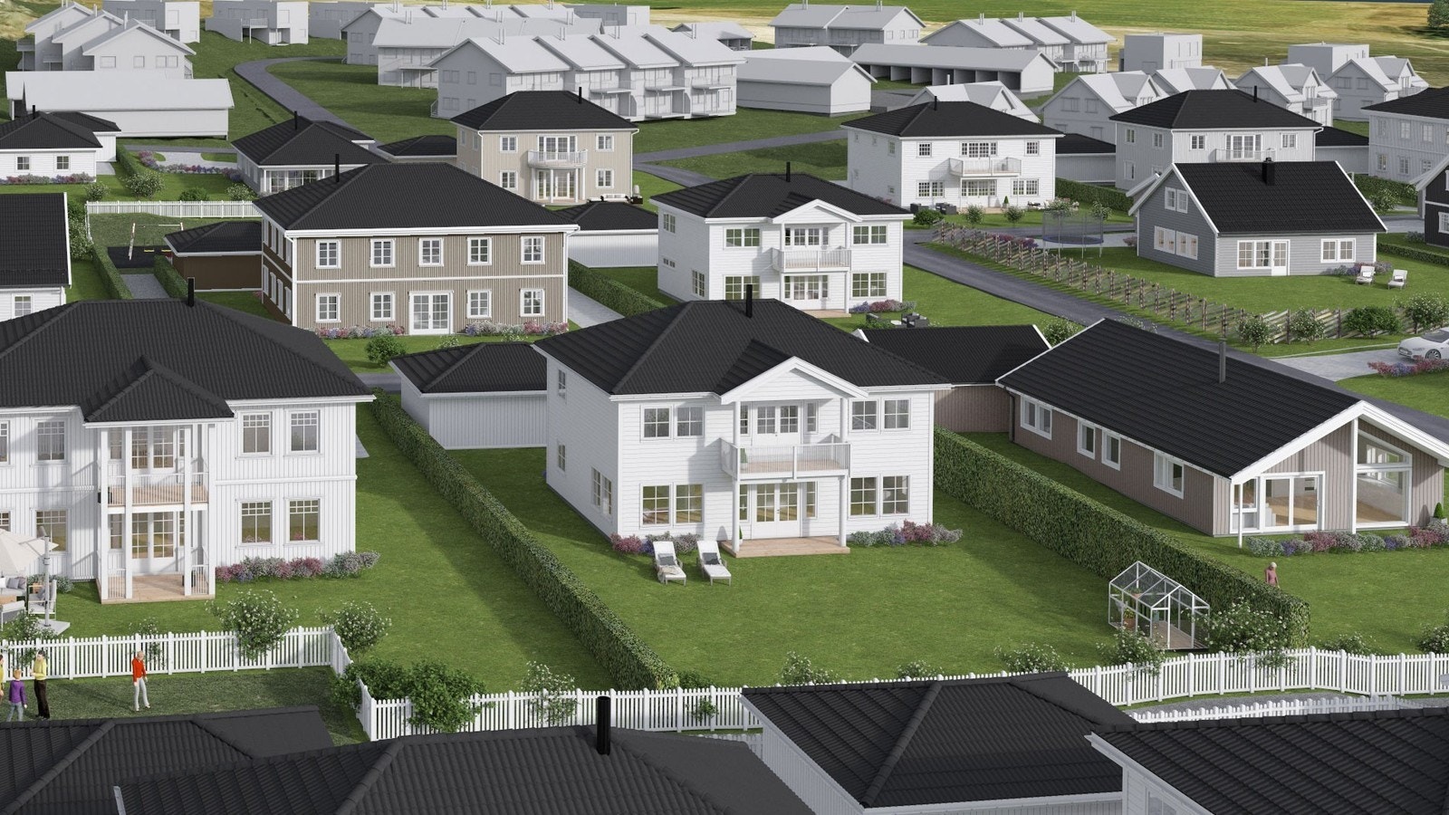 Illustrasjon av boligen plassert på tomten. Avvik kan forekomme. Galleribilde