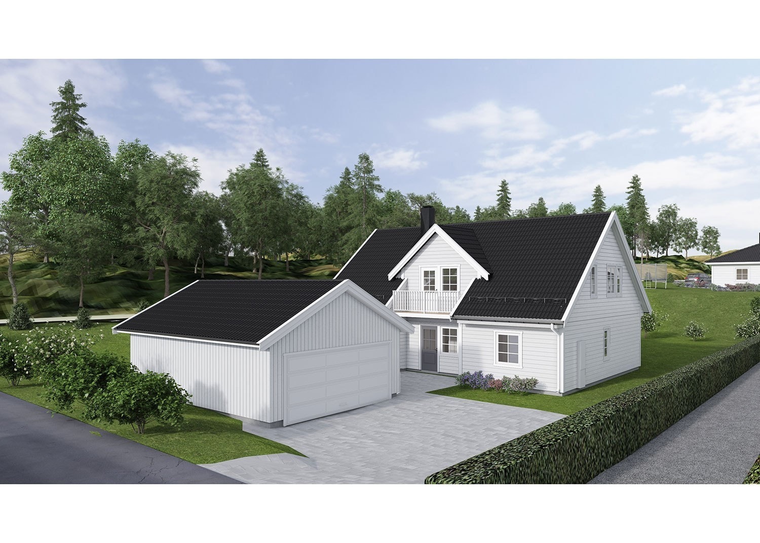 Illustrasjon av boligen plassert på tomten. Avvik kan forekomme. Galleribilde