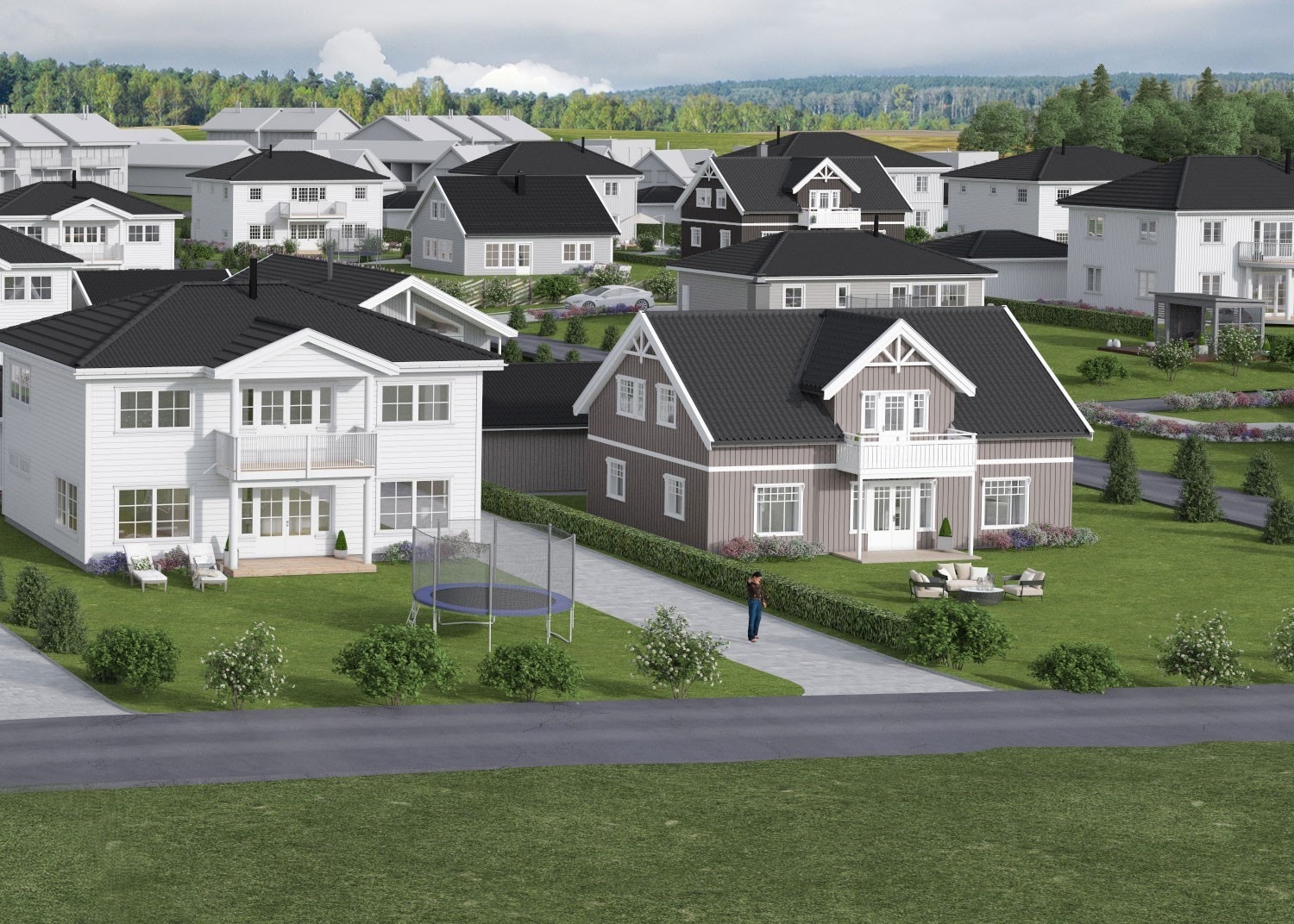 Illustrasjon av boligen plassert på tomten. Avvik kan forekomme. Galleribilde