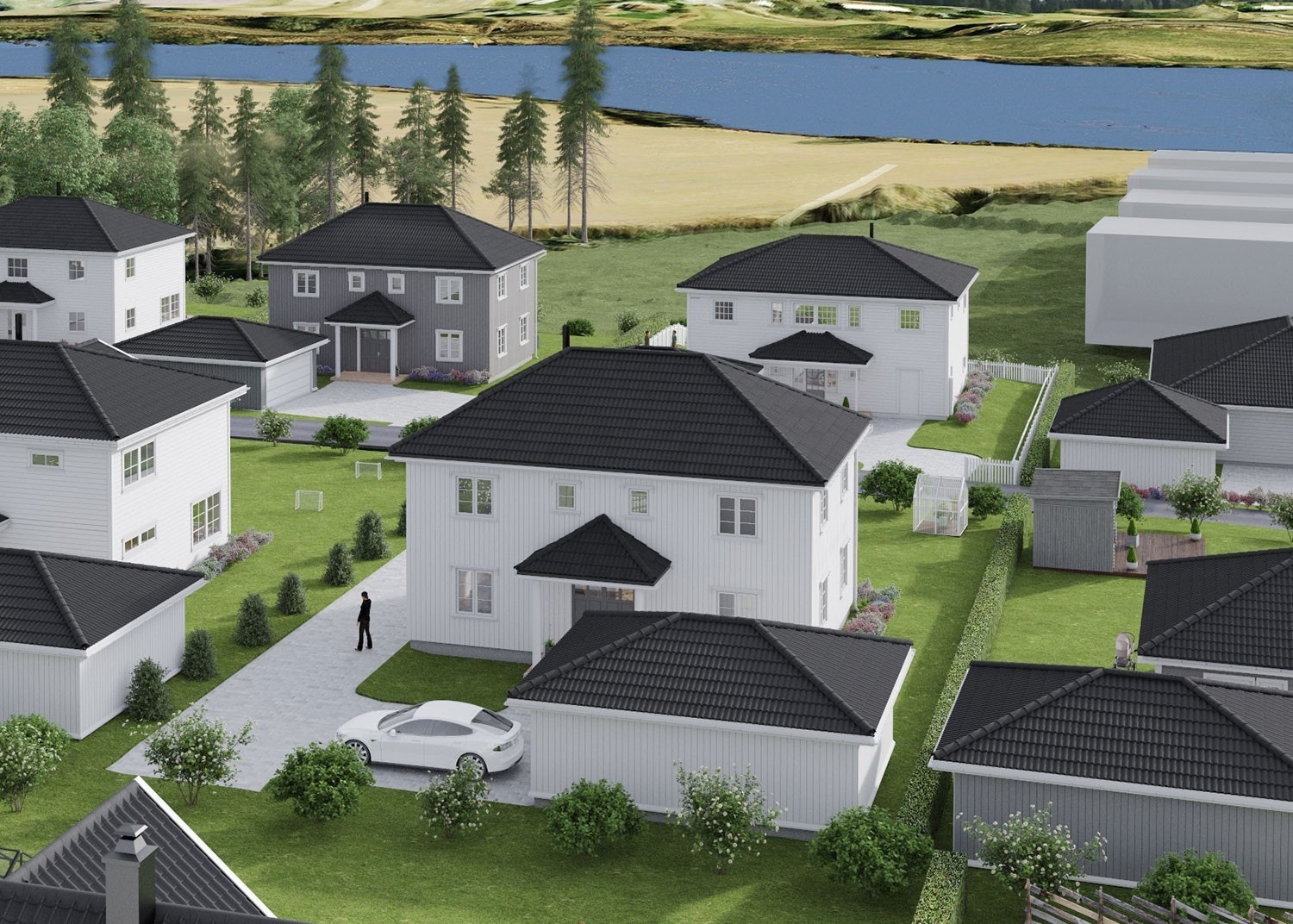 Illustrasjon av boligen plassert på tomten. Avvik kan forekomme. Galleribilde