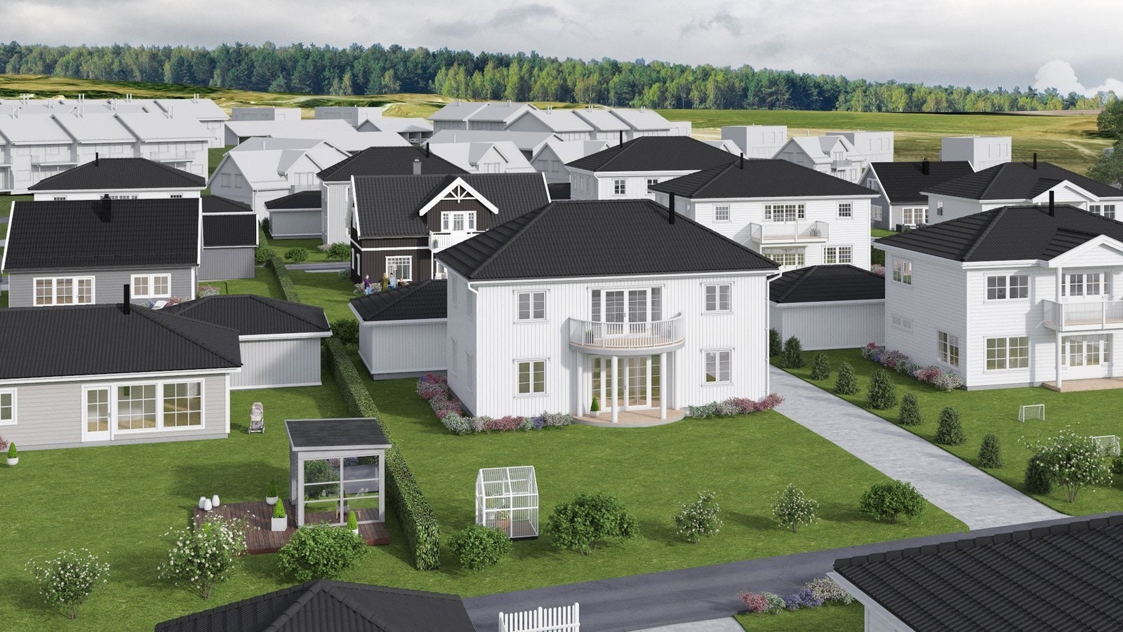 Illustrasjon av boligen plassert på tomten. Avvik kan forekomme. Galleribilde