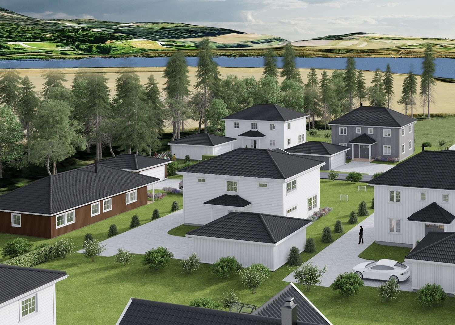 Illustrasjon av boligen plassert på tomten. Avvik kan forekomme. Galleribilde