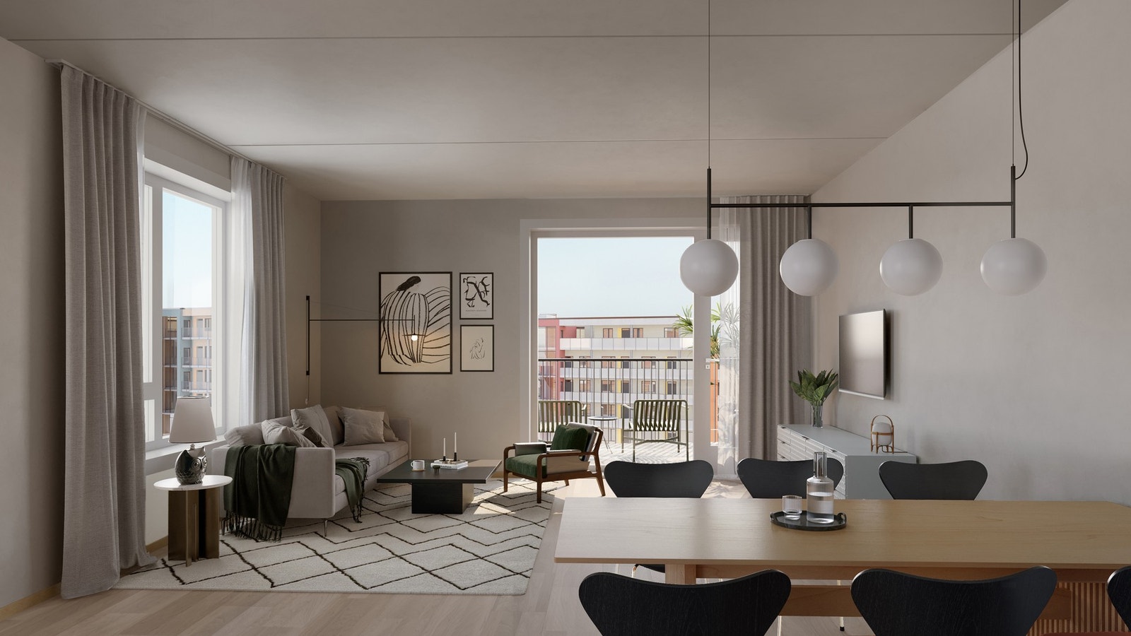 Delikat og moderne med store vindusflater og godt med naturlig lys. Illustrasjon, endringer vil forekomme. Galleribilde