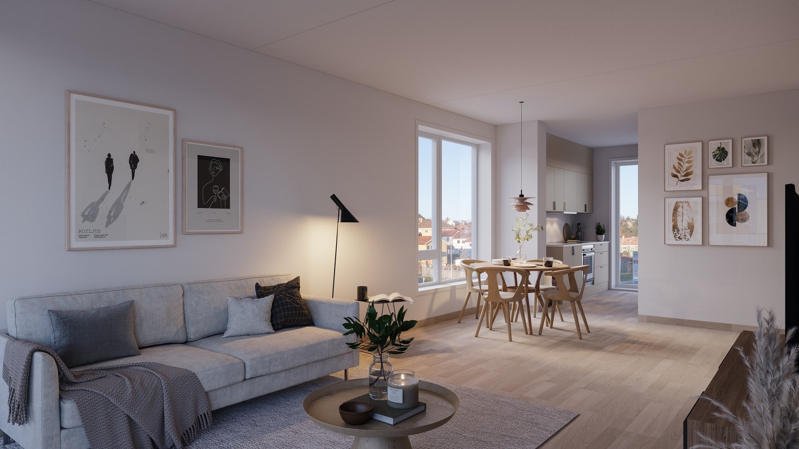 Flere av leilighetene er gjennomgående med lys inn fra 3 sider. Delikat og moderne med store vindusflater og godt med naturlig lys. Illustrasjon, endringer vil forekomme. Galleribilde