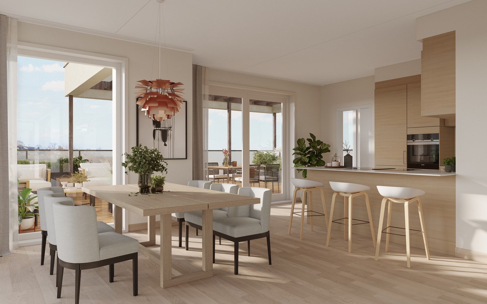 Illustrasjon av leilighet 4A-0601. Flott planløsning med utgang til stor takterrasse. Galleribilde