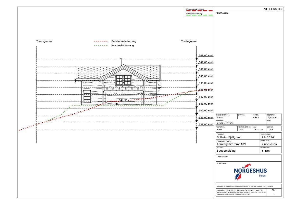 Terrengsnitt tomt 109 Galleribilde