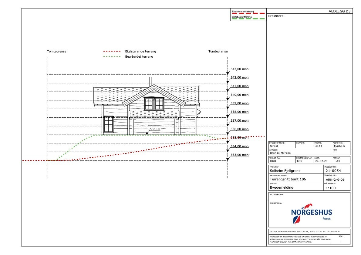 Terrengsnitt tomt 106 Galleribilde