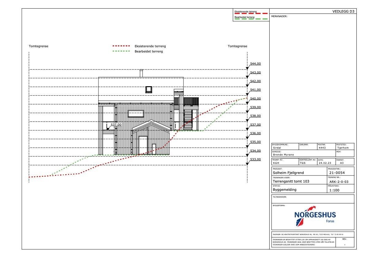 Terrengsnitt tomt 103 Galleribilde