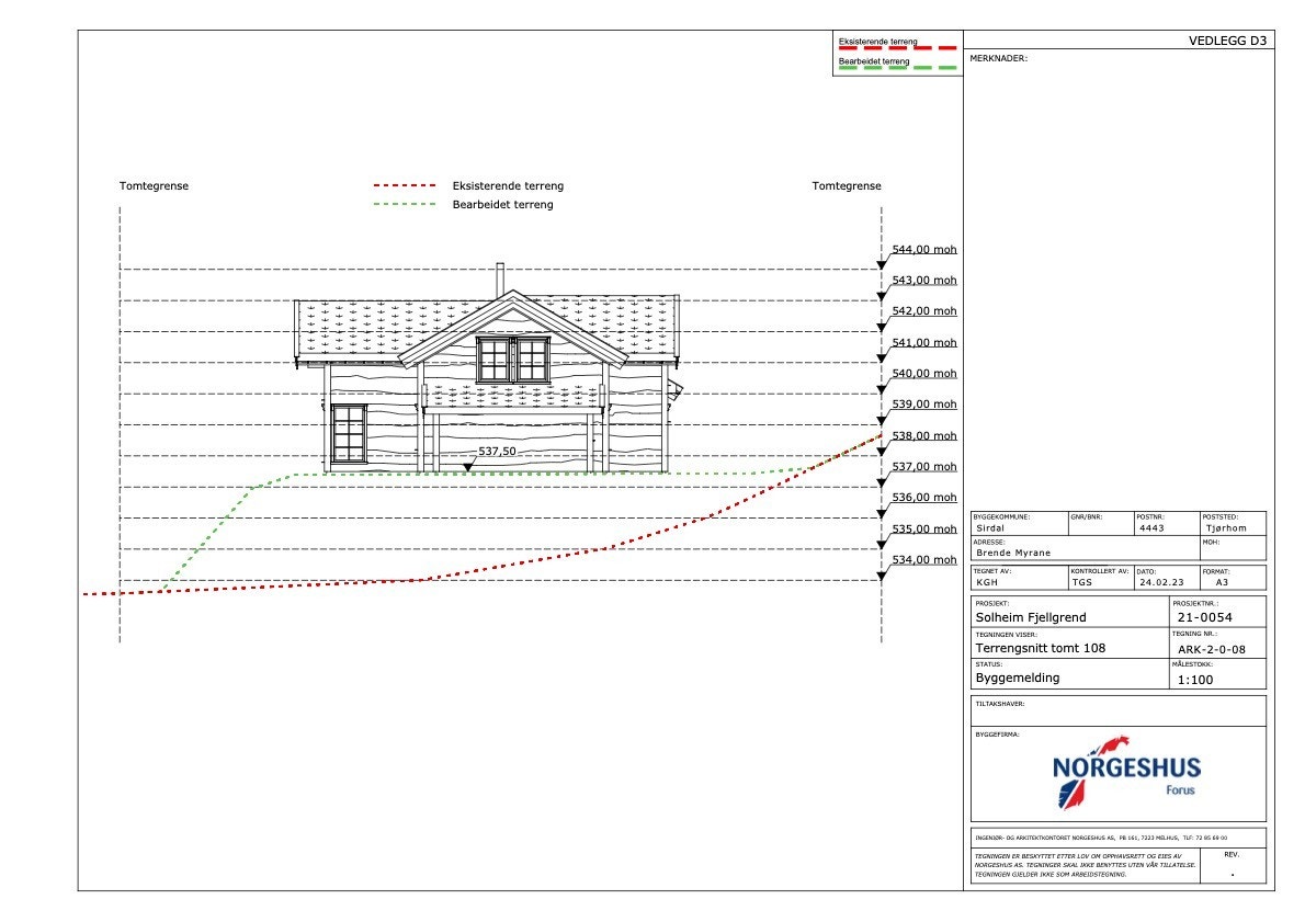 Terrengsnitt tomt 108 Galleribilde