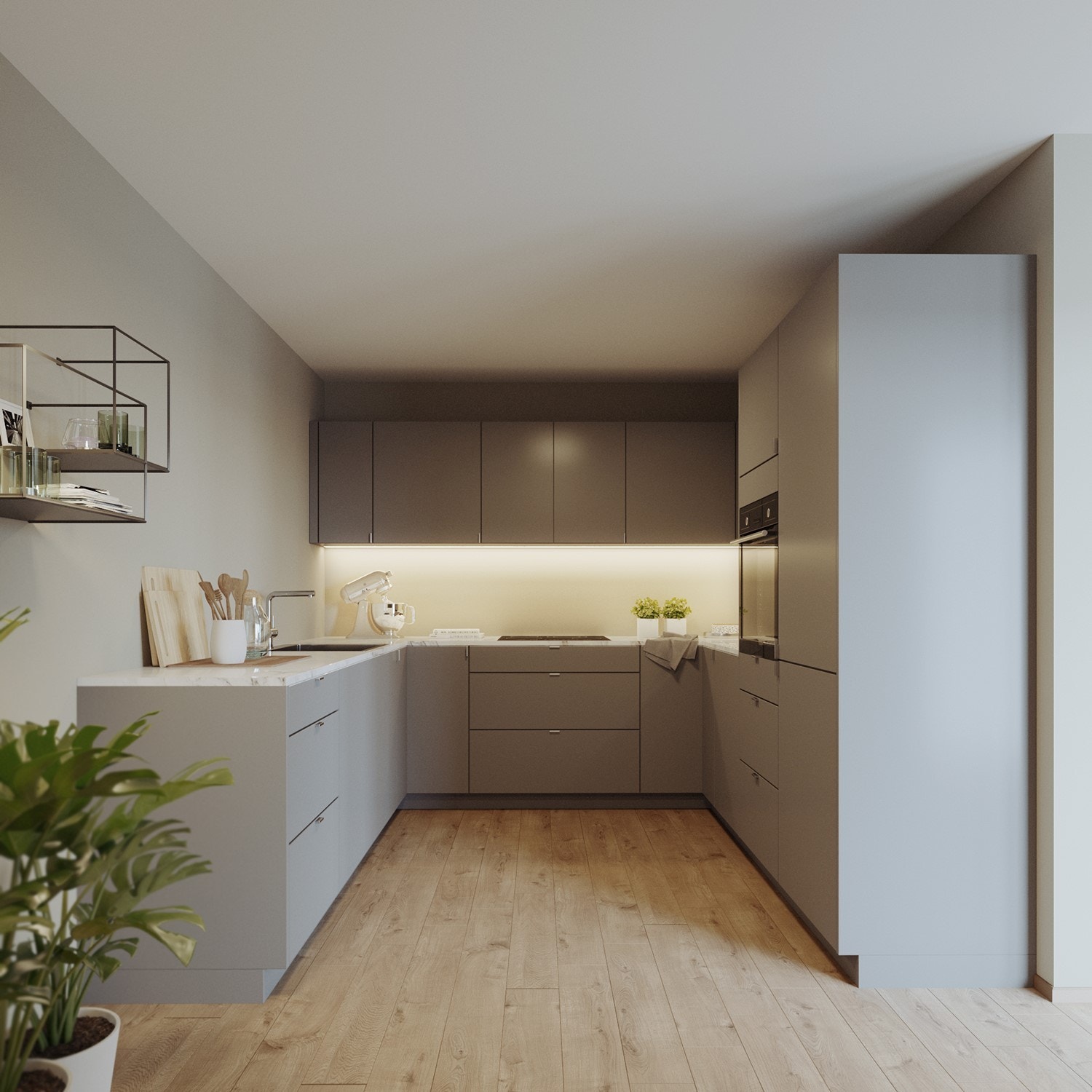 Skjermet og innholdsrikt kjøkken. Illustrasjon. Galleribilde