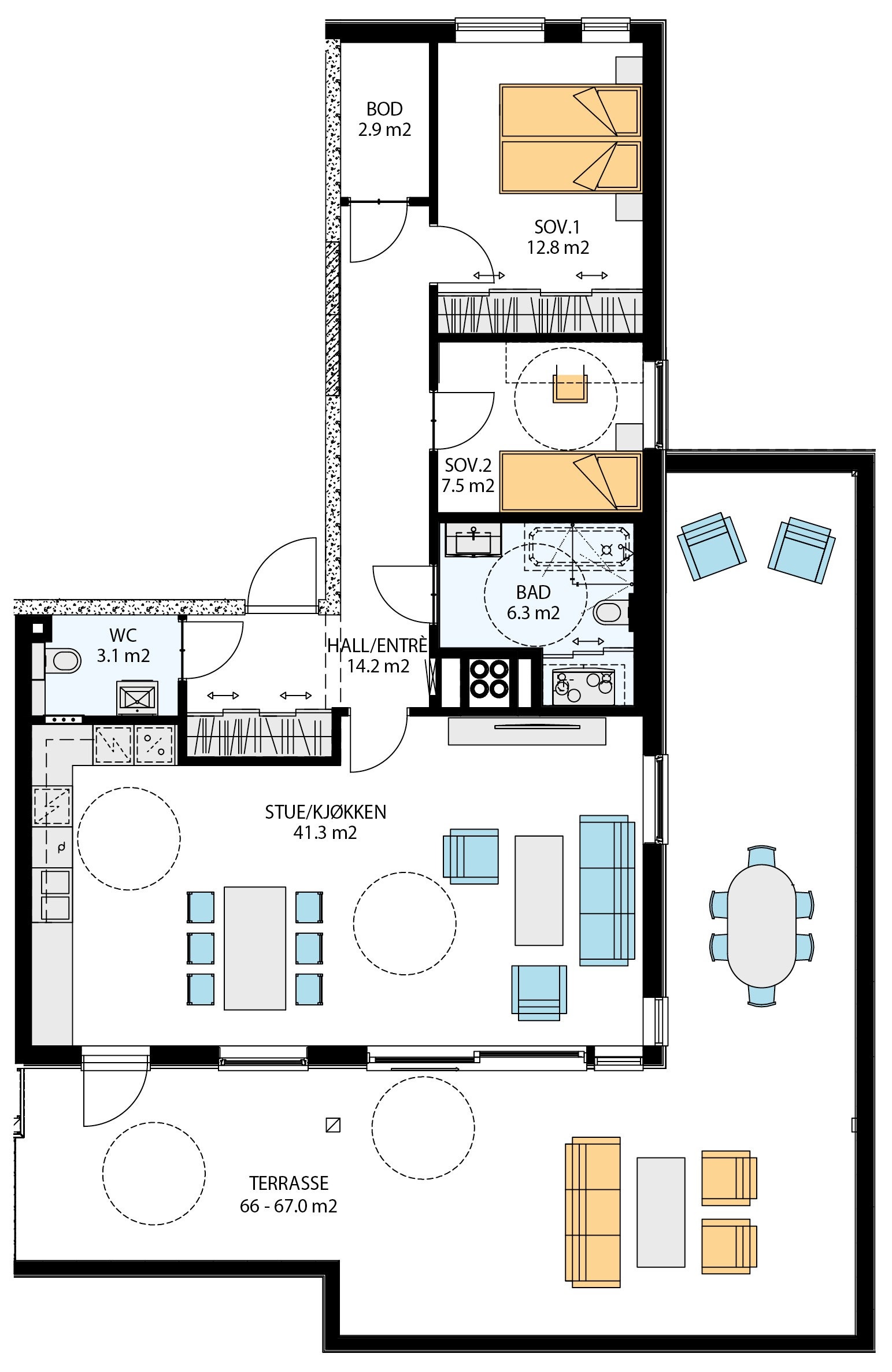 3- roms - blokk 23 og 25 - nr. H0501 (5 etasje) Galleribilde