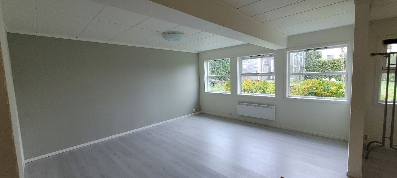 Romslig stue med helt nytt energisparende elektrisk smart panelovn med wifi tilkobling Galleribilde