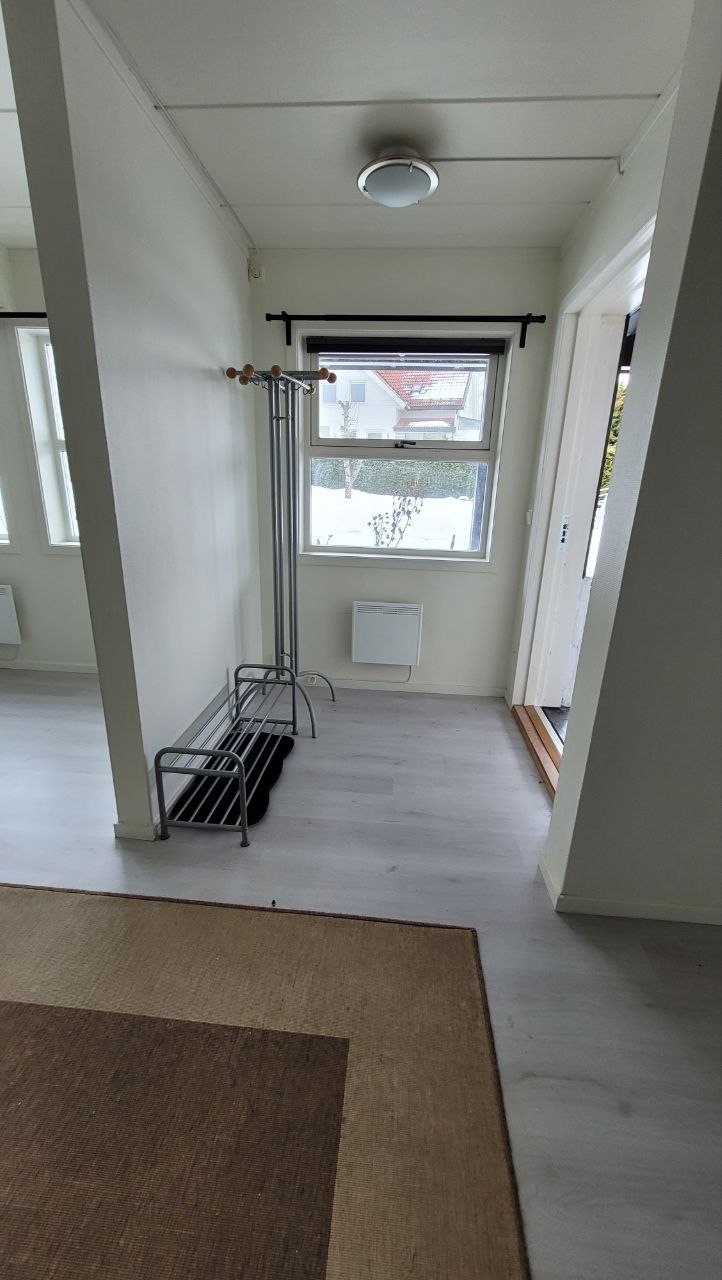 Entre (gang) med helt nytt utedør og energisparende elektrisk smart panelovn med wifi tilkobling Galleribilde