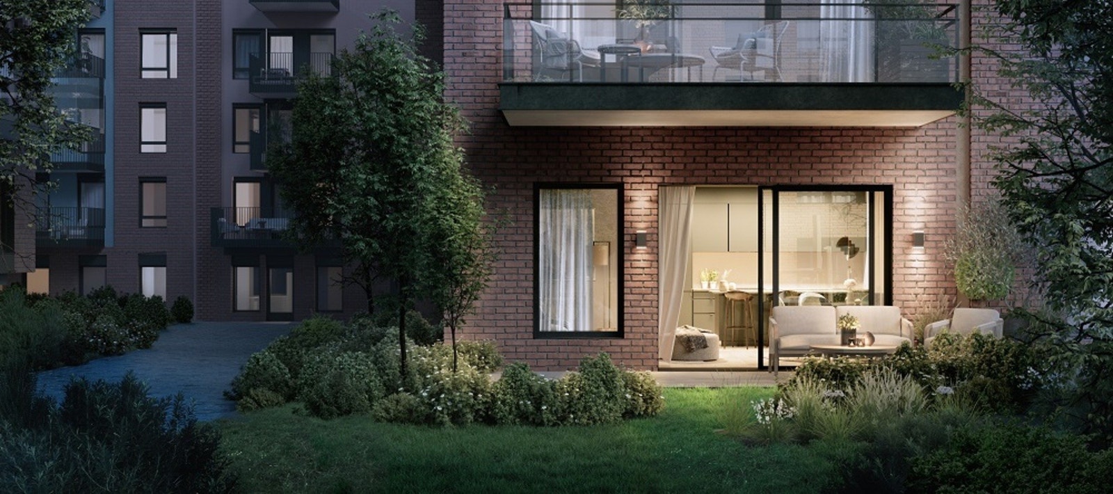Leilighetene i 1. etasje får markterrasse - i kontakt med naturen Galleribilde
