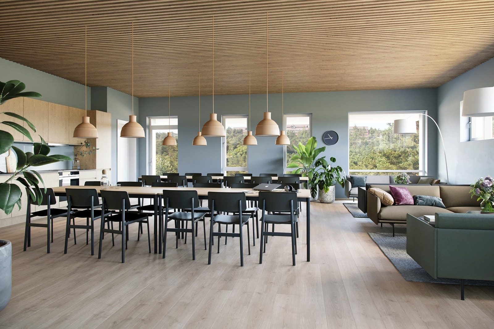 Boligprosjektet vil få gode fellesareal, både ute og inne. I fremtidige hus B planlegger vi et fellesareal for beboerne med oppholdsrom, kjøkken og arbeidsrom. Det vil også etableres to «hotellrom» som beboerne kan benytte til sine gjester. Beboerne få... Galleribilde