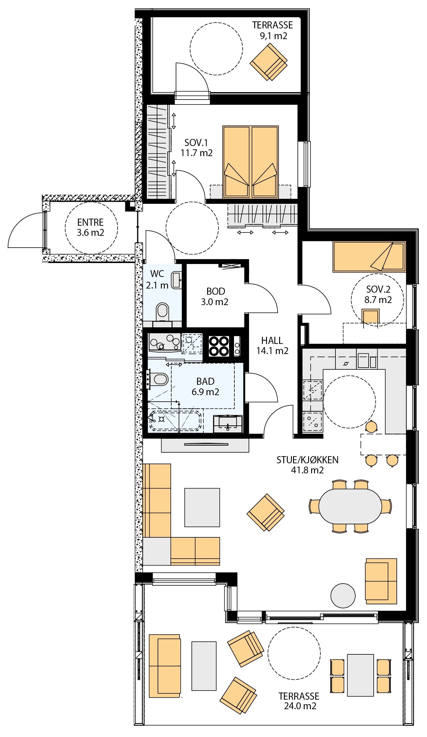 Plan 1 - Leilighet H101 i blokk 23 (3- roms) Galleribilde