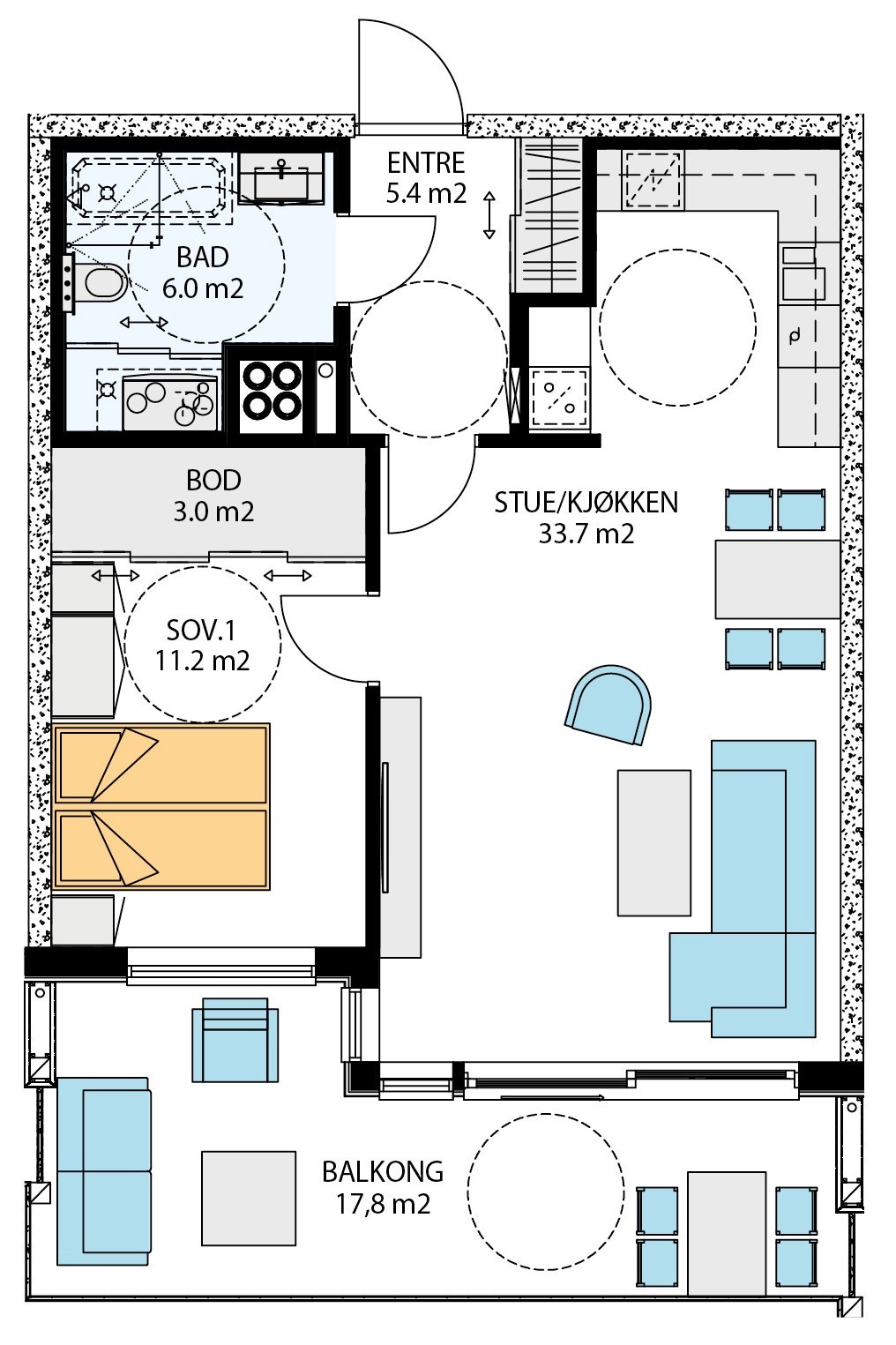 Plan 4 - Leilighet H402 i blokk 25 (2- roms) Galleribilde