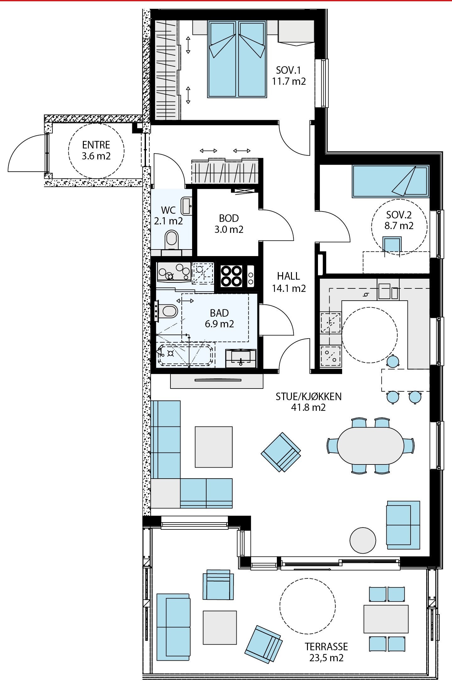Plan 1 - Leilighet H101 i blokk 25 (3- roms) Galleribilde