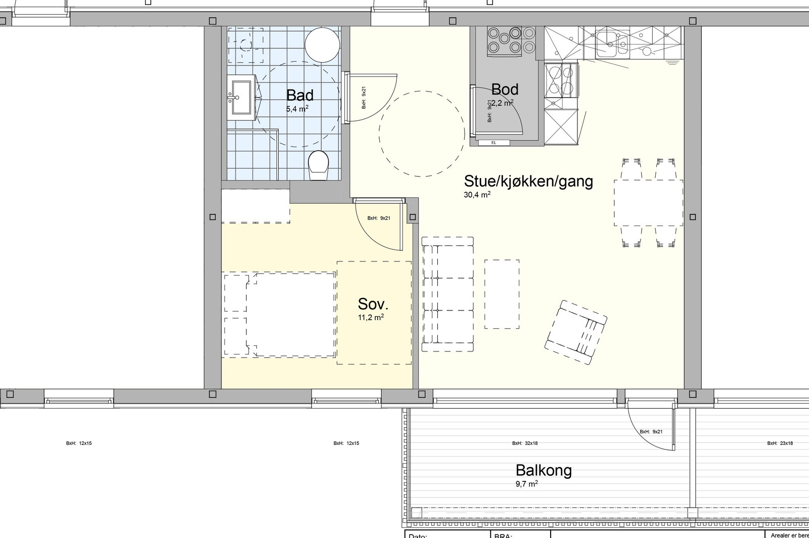 Eksempel på planløsning leilighet med 1 soverom. Denne leiligheten er på 51 BRA. Galleribilde