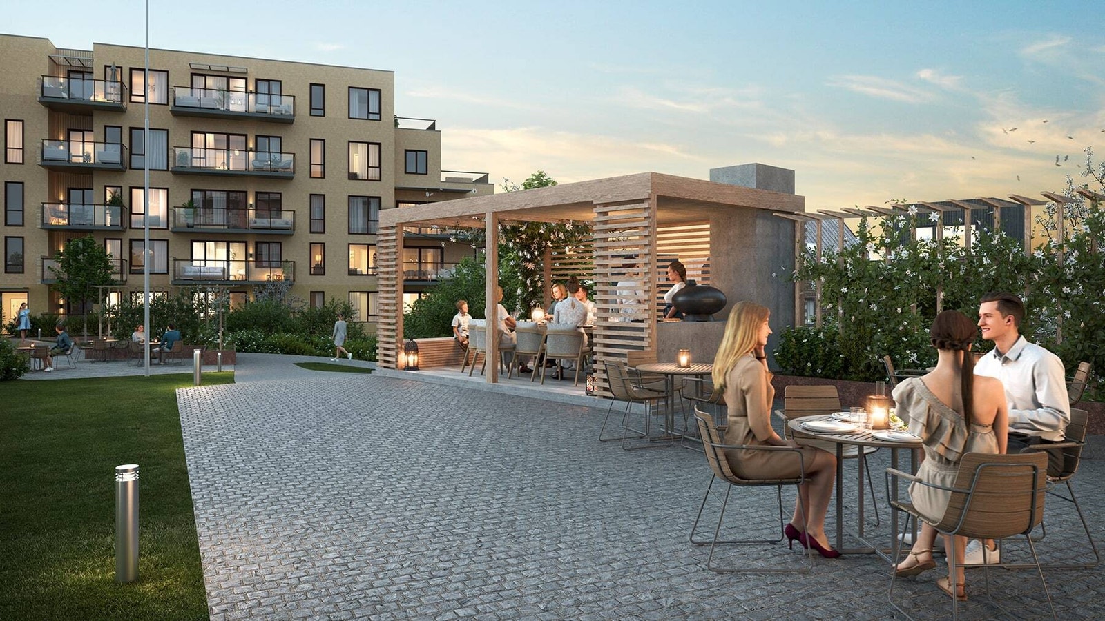 Flott park mellom byggene som beboerne kan benytte seg av. Illustrasjon, avvik kan forekomme. Galleribilde