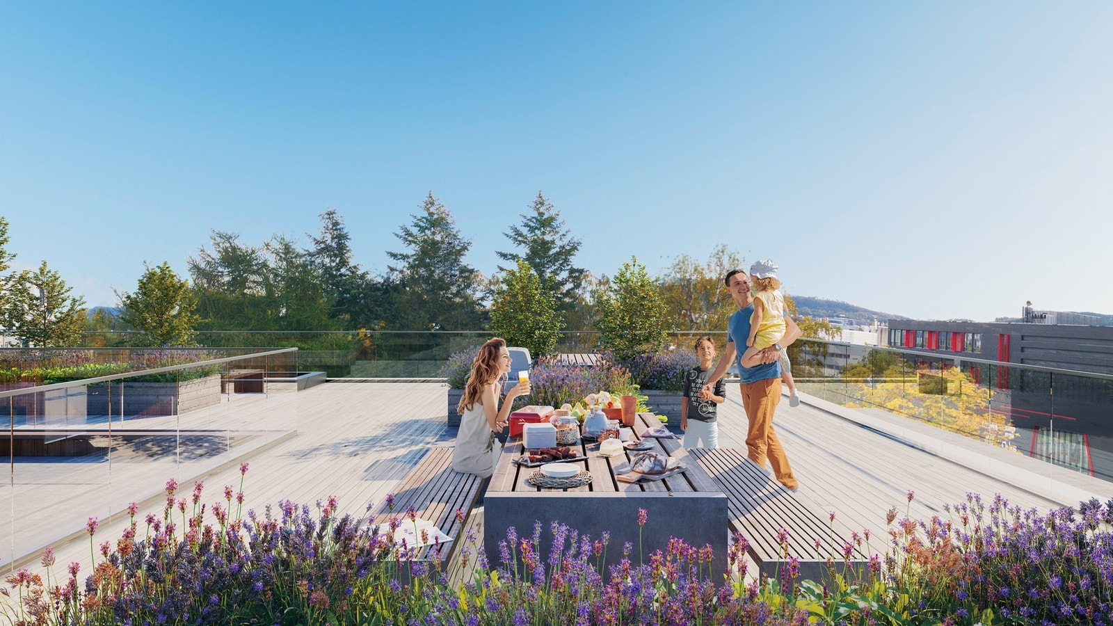 STOR FELLES TAKTERRASSE! Det gir mulighet for hyggelige samlingsstunder med nydelig utsikt. Illustrasjon, endringer vil forekomme. Galleribilde