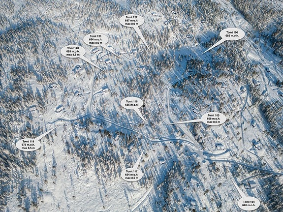 Tomtenes plassering, høyde over havet og max bredde Galleribilde