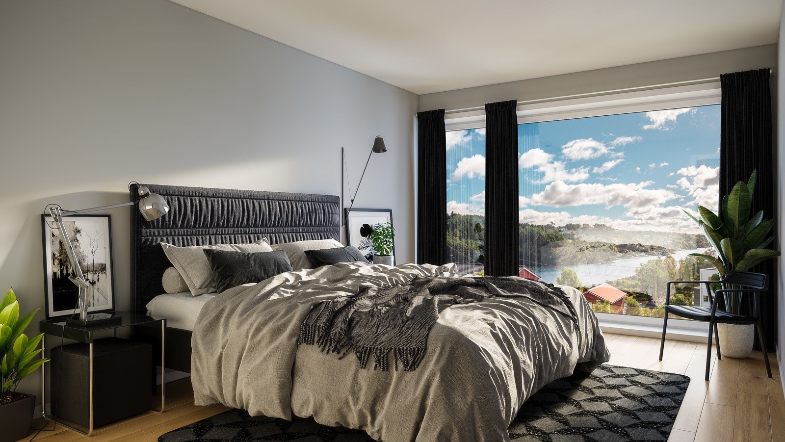 - Det leveres 3 til 5 overom i de forskjellige hustypene, herfra hus A, hvor du få nydelig utsikt fra hovedsoverommet - Galleribilde